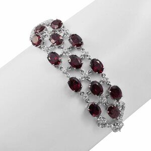 Rhodium Plated Sterling Silver Bracelet With Rhodolite Garnet, White Zircon